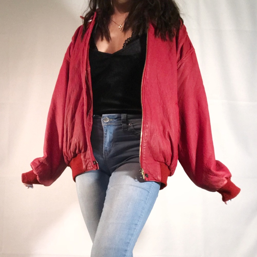 VINTAGE RED 100% LEATHER JACKET BOUNDARY WATERS !!